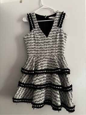 Alexis Black & White Tweed Peplum Girls Dress